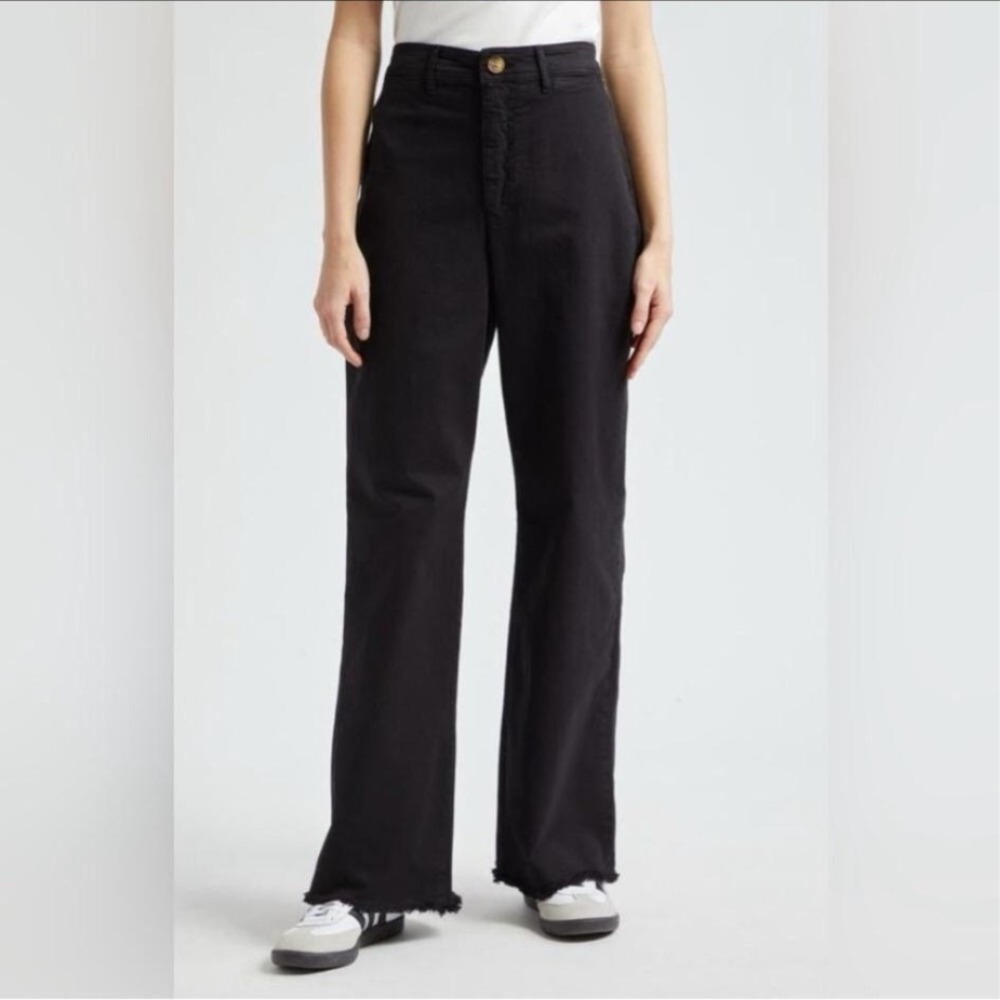 Marine Layer Pants Womens 0 Black High Rise Wide Leg Raw Hem Twill Chino Casual